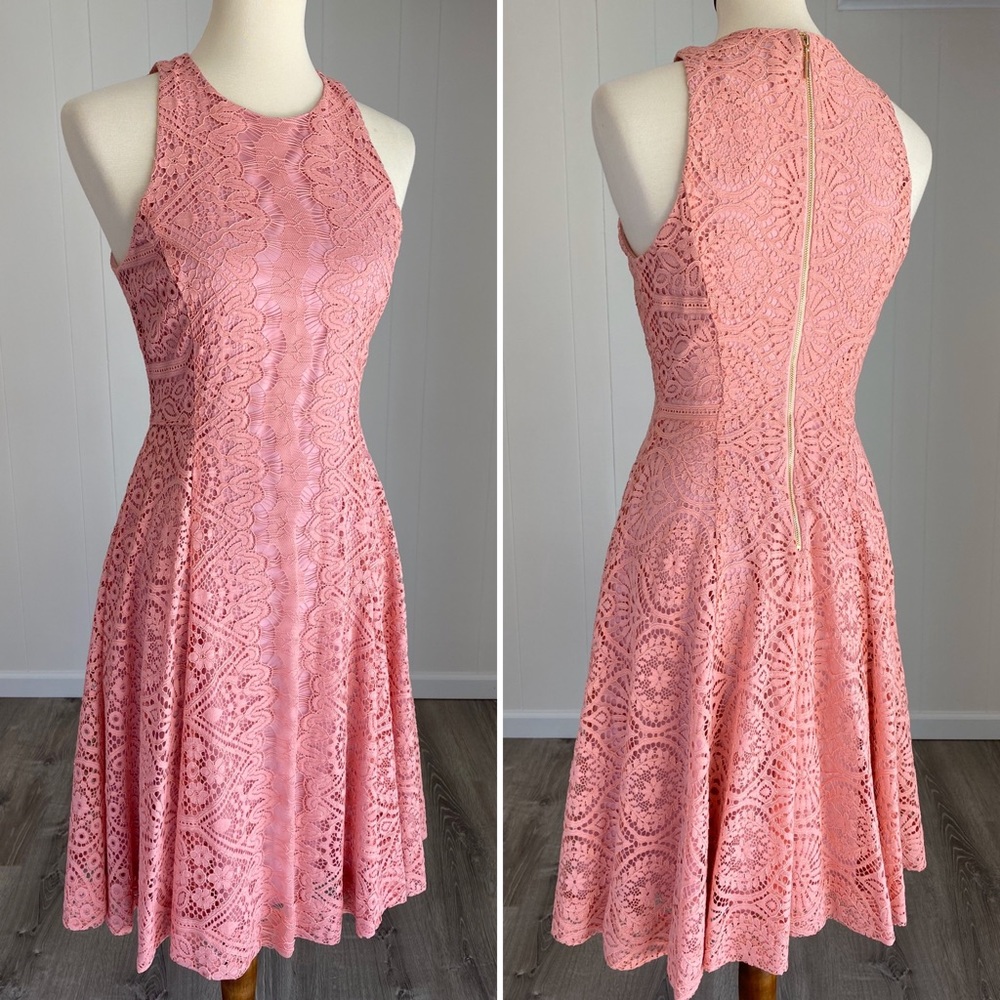 NWOT Erin Featherston High-Neck Pink Lace Dress 2